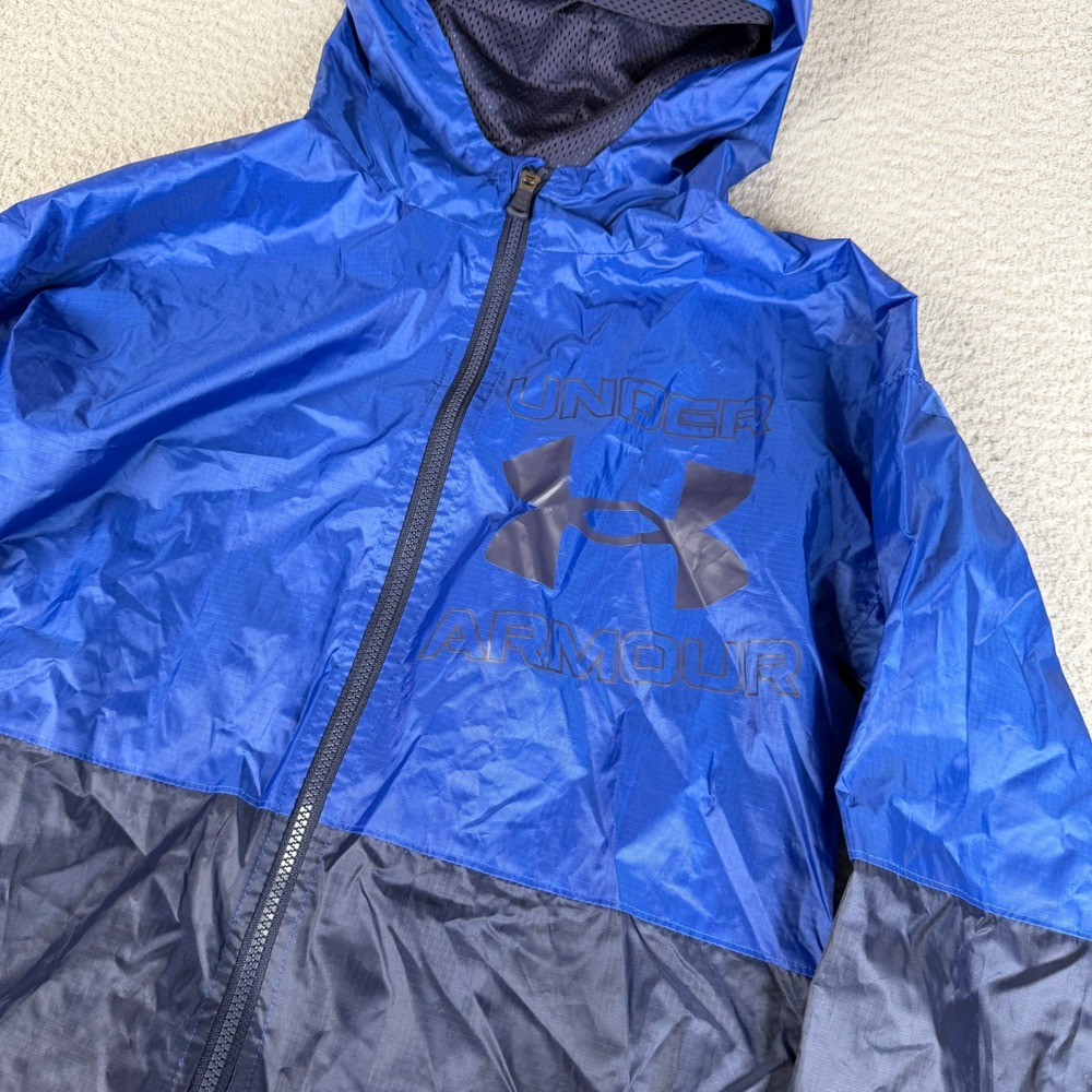 Under Armour Jacket Boys YXL Blue ColdGear Loose Windbreaker Mesh Lined Hood